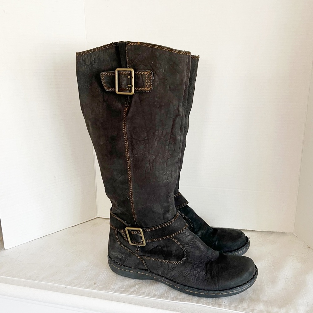 BOC Born Joly Black Brown Peltro Distressed Riding boots Sz 10